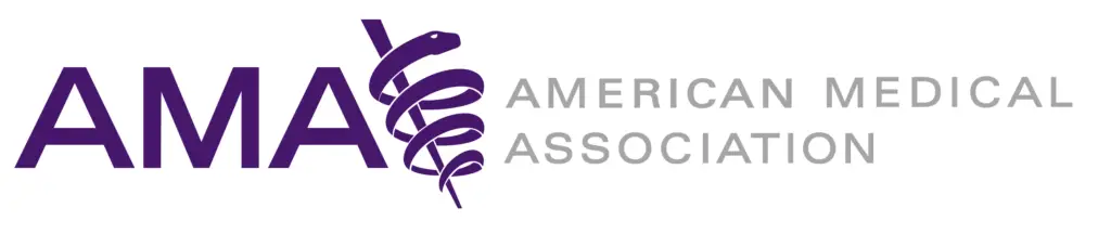 Comprehensive Cardiovascular PC - About: AMA logo with a purple caduceus next to the letters "AMA" and the words "American Medical Association" in gray text.